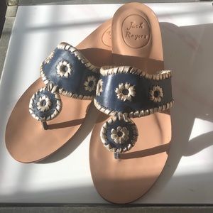 Brand new! Jack Rodgers Sandals Navy/Gold Leather Size 7